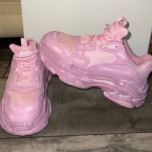 pink BALENCIAGA TRIPLE S Mesh Nubuck Distressed womens sneakers size 9